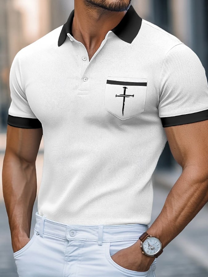 Men's Faith Cross Printed Casual Polo Shirt (With Pockets)