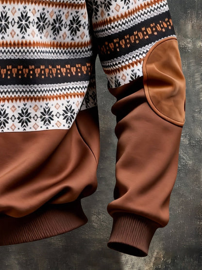 Men's Vintage Color-Block Printed Zip-Up Hoodie