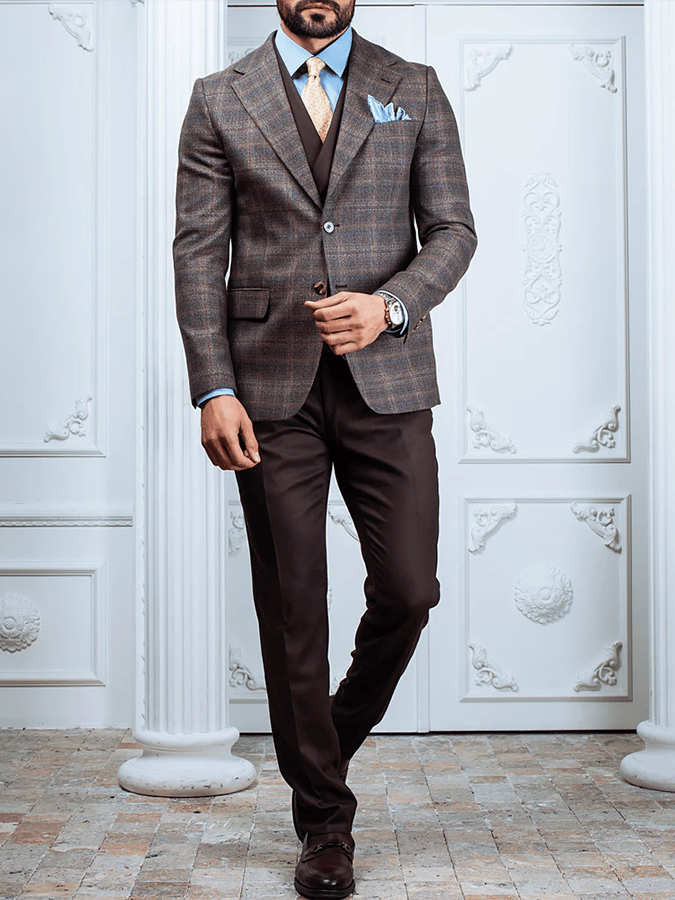 Men's Vintage Single-Breasted Plaid Gentleman's Business Suit Jacket
