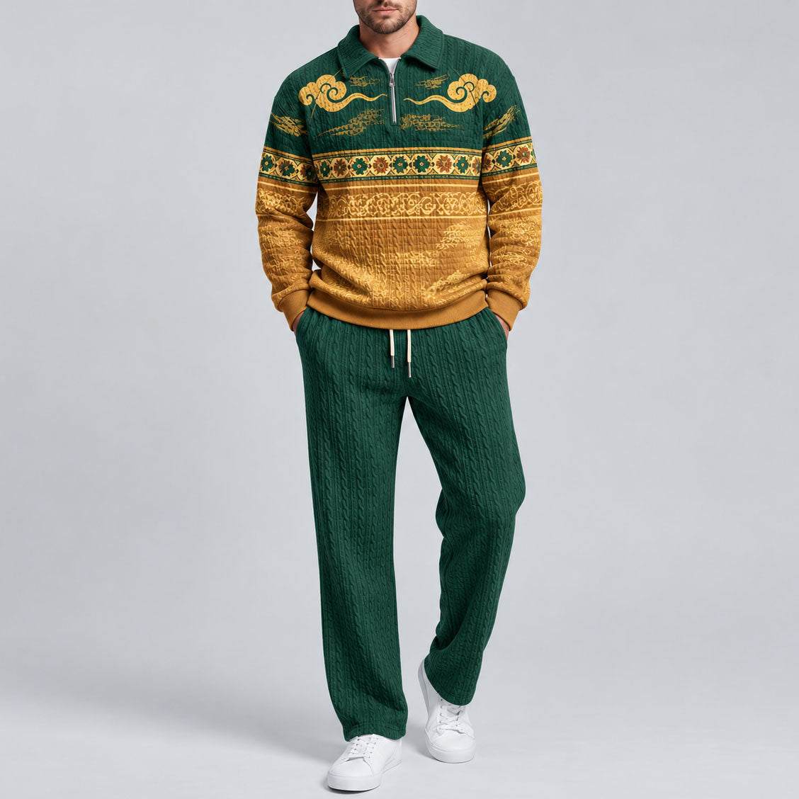 Men's Color-Blocked Polo Shirt and Pants Set