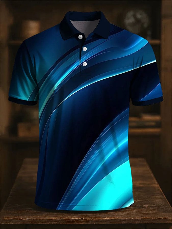 Men'S Casual Color Block Print Polo Shirt Short Sleeve