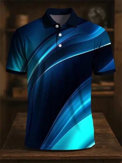 Men'S Casual Color Block Print Polo Shirt Short Sleeve