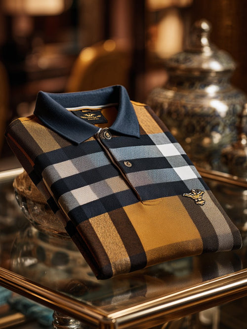Men's Check Business Casual Short Sleeve Polo Shirt