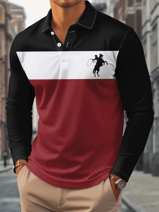 Men's Business Classic Stripe Print Button Polo Shirt