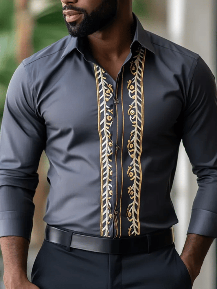 Men's Purple Mardi Gras Theme Luxury Long Sleeve Shirt