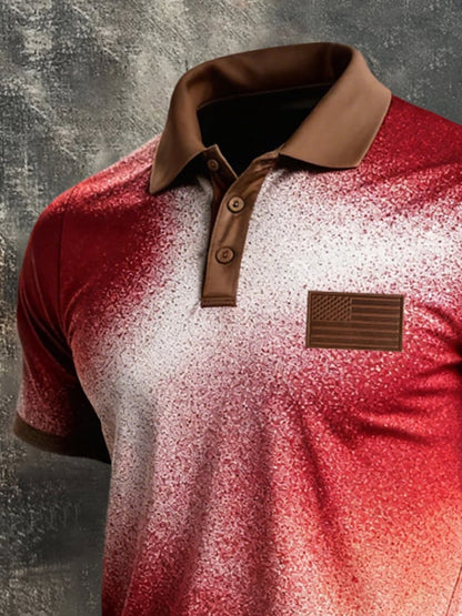 Men's Retro Patriot Color Block Polo Collar Short Sleeve