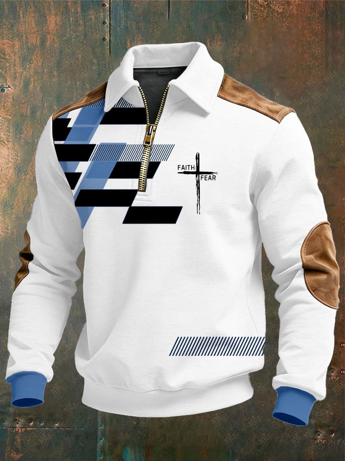 Men's vintage Faith Design Print Casual Zipper Sweatshirt-Fast Shipping