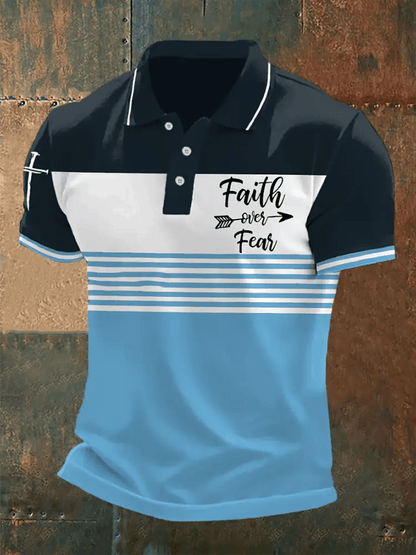 Men's Retro Faith “Faith Over Fear�? Casual Printed Polo Shirt