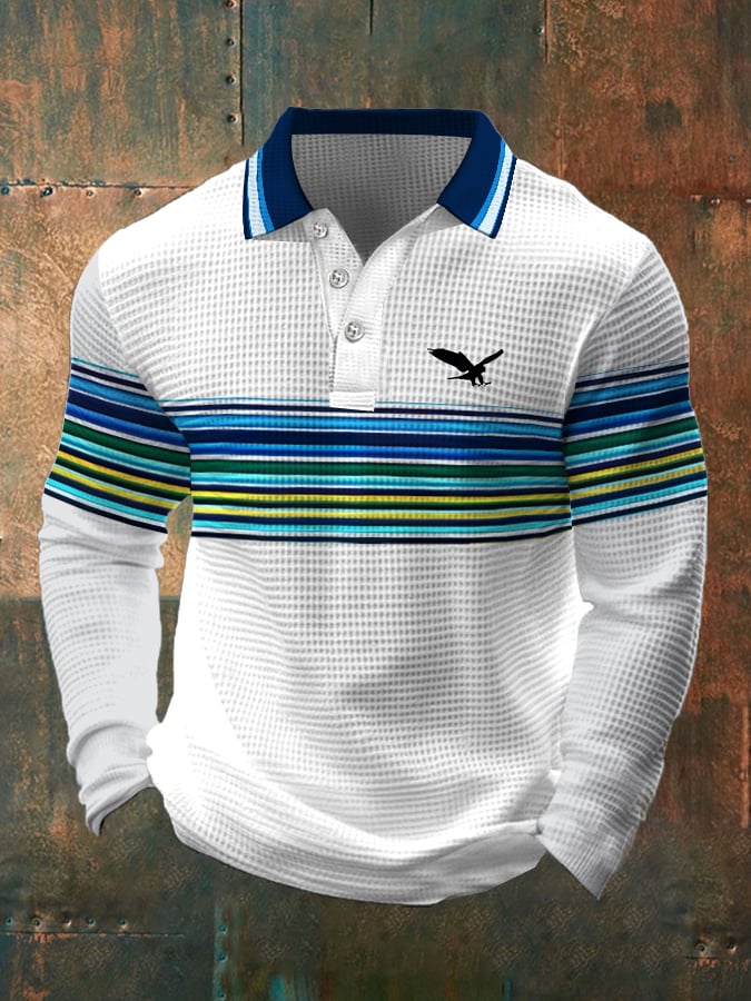 Men's Retro Waffle Color Stitching Lapel T-Shirt