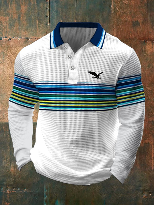 Men's Retro Waffle Color Stitching Lapel T-Shirt
