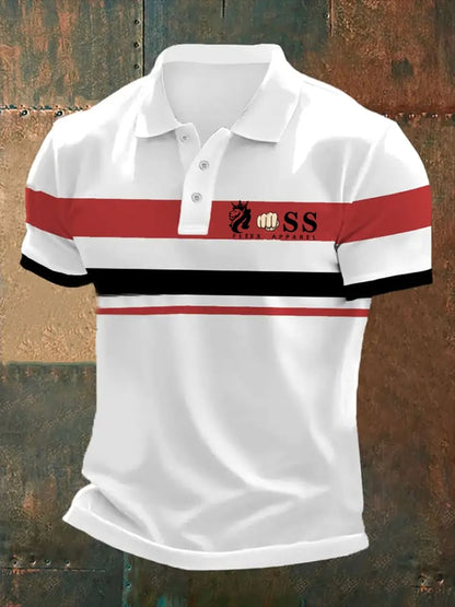 Men's Retro Letter Print Casual Polo Shirt
