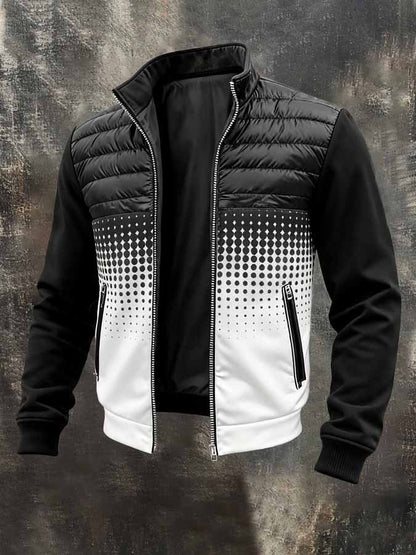 Men's Retro Color-Block Printed Patchwork Outdoor Down Jacket
