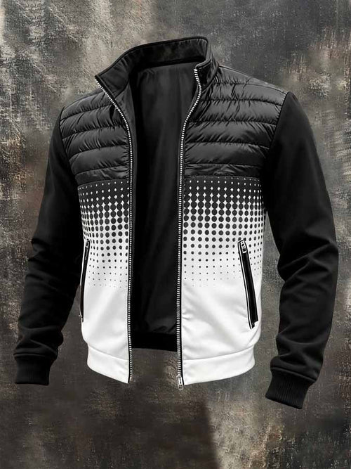 Men's Retro Color-Block Printed Patchwork Outdoor Down Jacket
