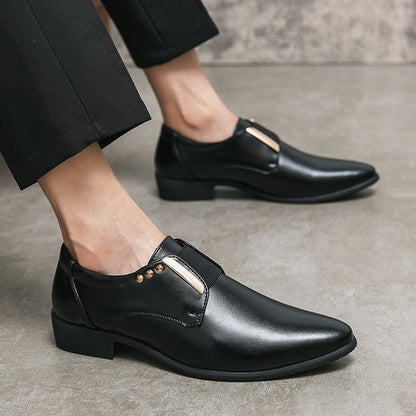 Men'S Pointed Toe Business Casual Solid Color Leather Shoes