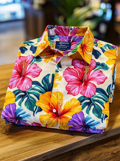 Men's Satin Luxe Hawaiian Print Short Sleeve Button Shirt