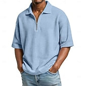 Men's Waffle Polo Shirts Zip Polo