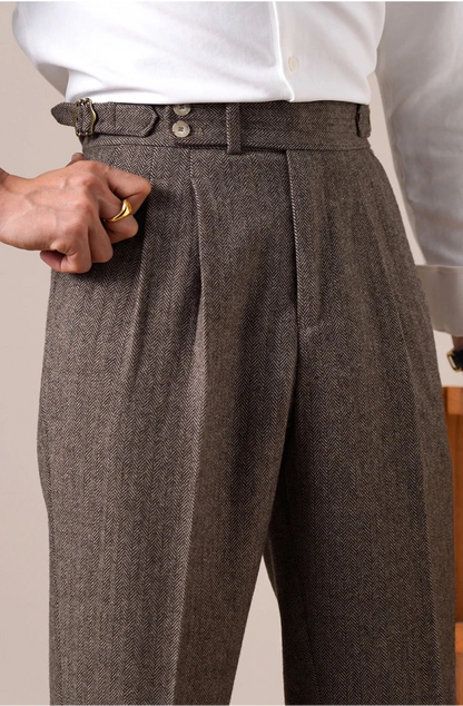 Herringbone wool-blend autumn trousers