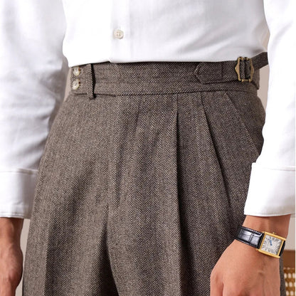 Herringbone wool-blend autumn trousers