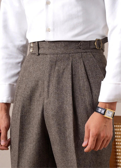 Herringbone wool-blend autumn trousers