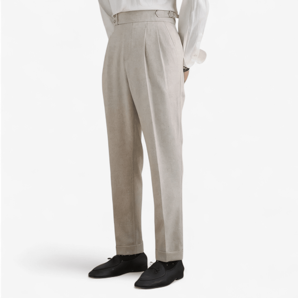 High-waist linen straight fit trousers