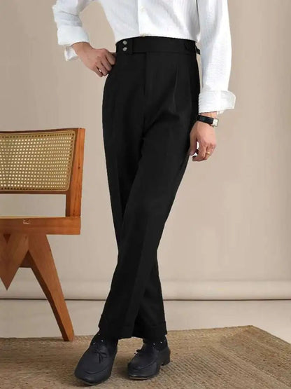 High-waist linen straight fit trousers