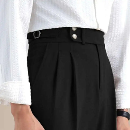 High-waist linen straight fit trousers