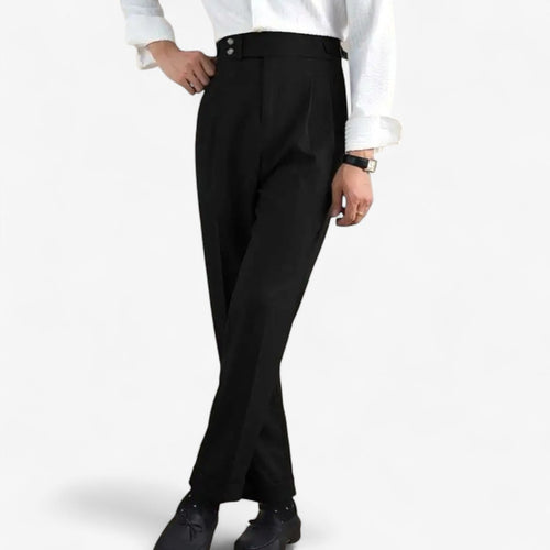 High-waist linen straight fit trousers