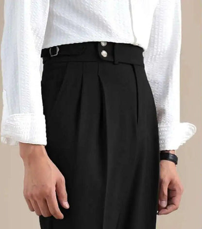 High-waist linen straight fit trousers