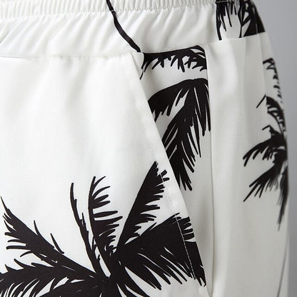 Men's Leaves Tropical Plants 2pcs Shirts Sets Summer Hawaiian Shirt Short Sleeve Short Pants Cuban Collar Tropical Fashion Hawaiian Street Casual Hawaiian Print Summer Spring Black White Blue