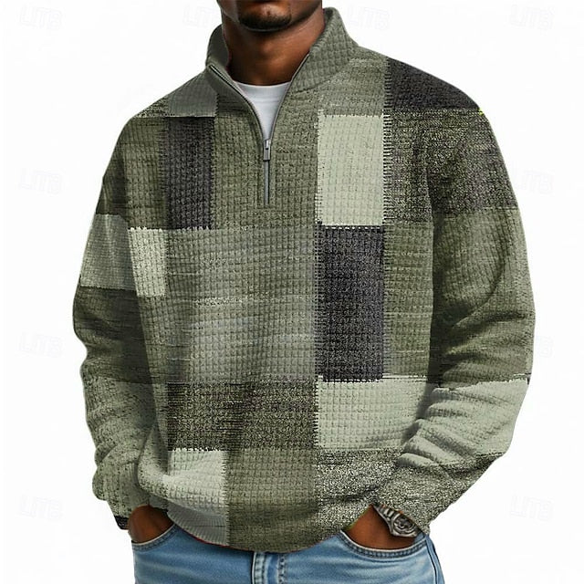 Men's Geometric Plaid Waffle Sweatshirt