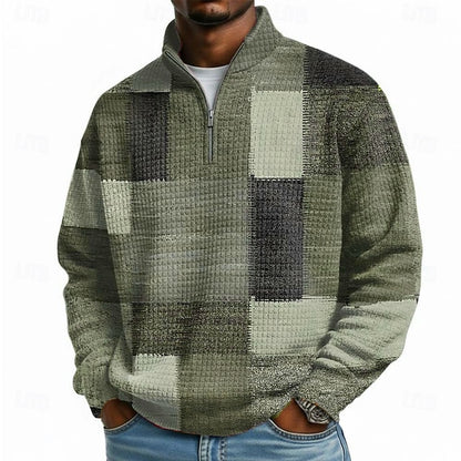 Men's Geometric Plaid Waffle Sweatshirt