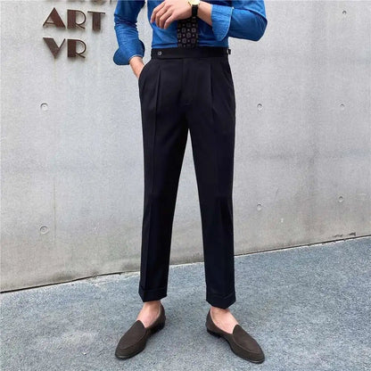 Italian design ankle high-waist trousers
