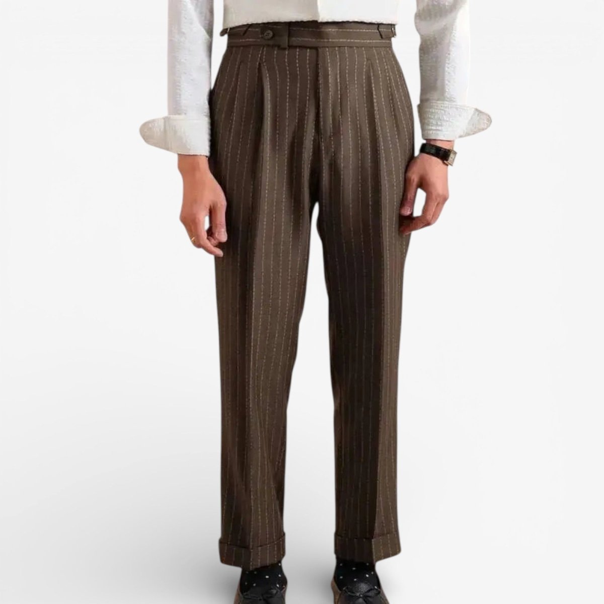 Italian style double pleated striped trousers