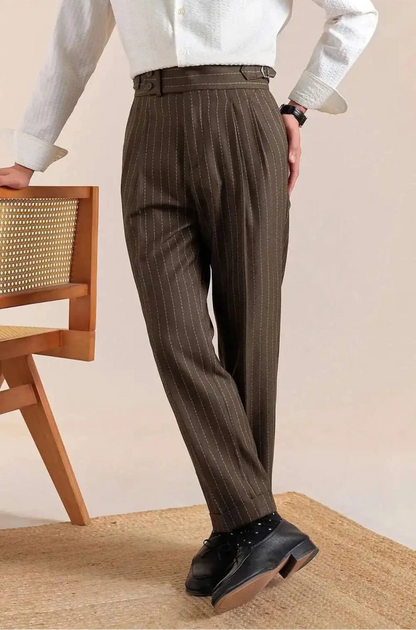 Italian style double pleated striped trousers