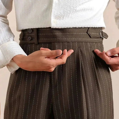 Italian style double pleated striped trousers