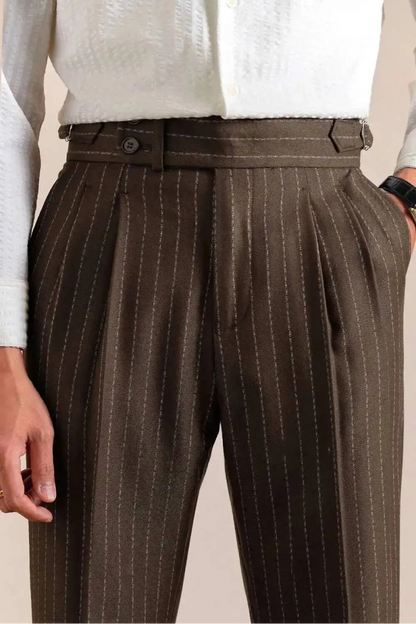 Italian style double pleated striped trousers
