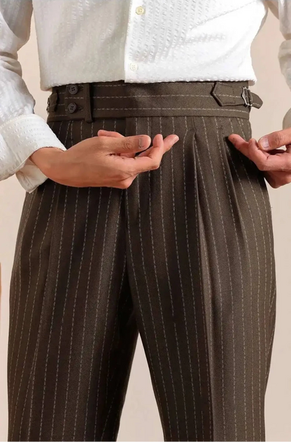 Italian style double pleated striped trousers