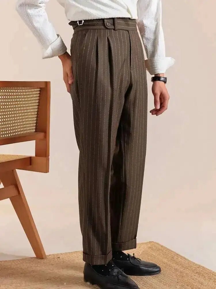 Italian style double pleated striped trousers