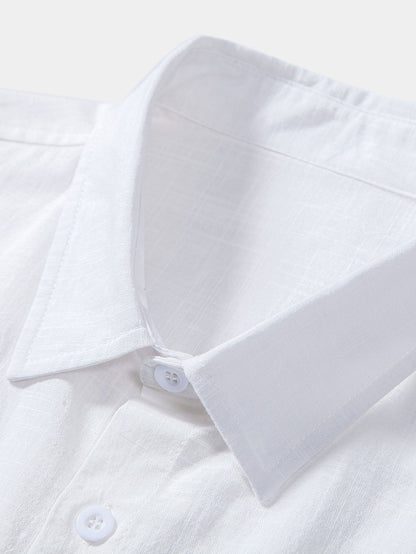 Splash Rose Print Linen Look Cotton Button Up Shirt