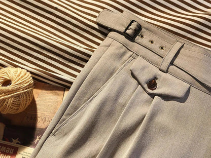 Khaki herringbone pattern tapered pants