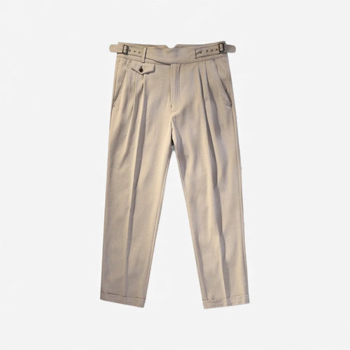 Khaki herringbone pattern tapered pants