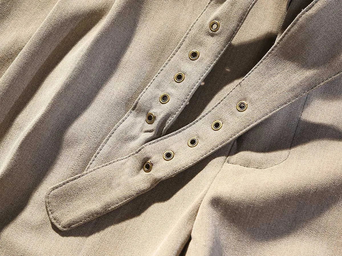 Khaki herringbone pattern tapered pants