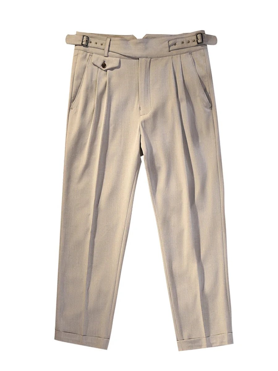 Khaki herringbone pattern tapered pants