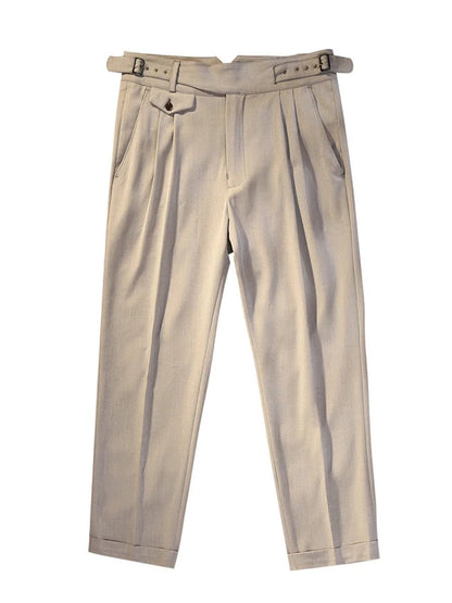Khaki herringbone pattern tapered pants