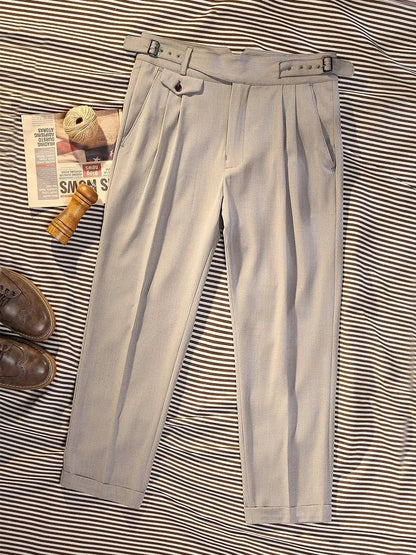 Khaki herringbone pattern tapered pants