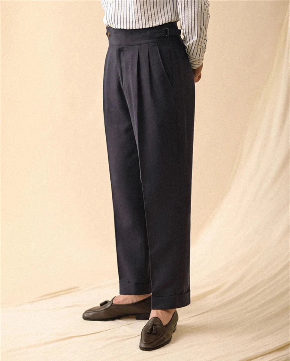 Linen straight fit business pants