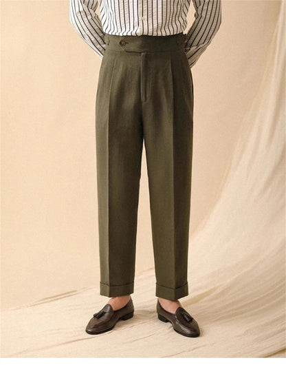 Linen straight fit business pants