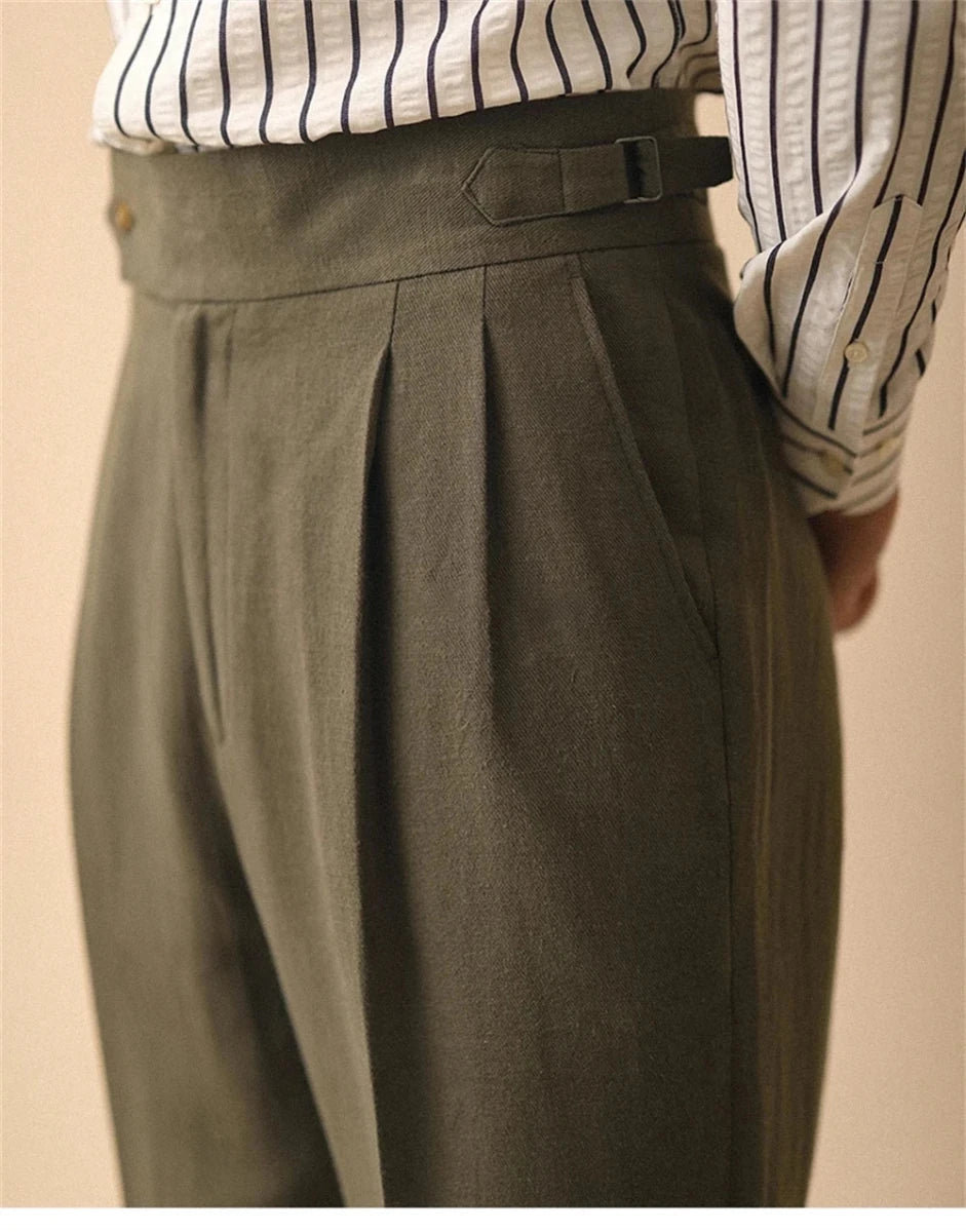 Linen straight fit business pants