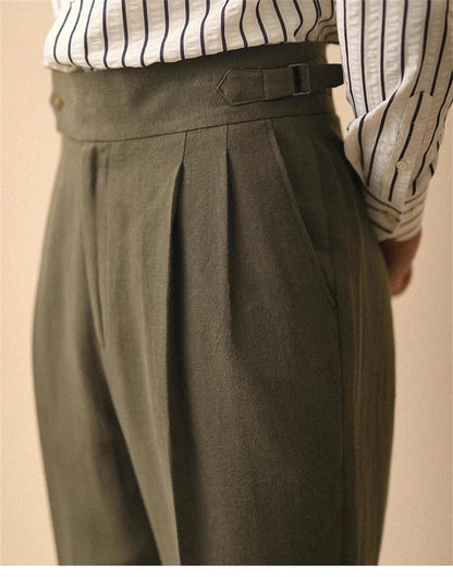 Linen straight fit business pants
