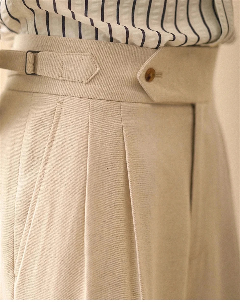 Linen straight fit business pants